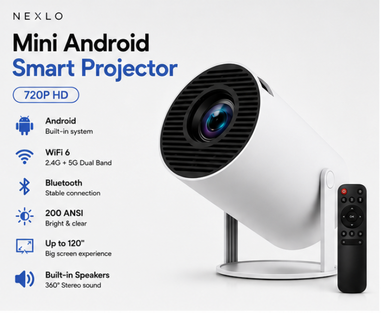 Portable Smart Mini Projector (WiFi/Bluetooth, Android)